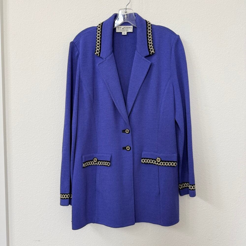 ST. JOHN Collection Knit Skirt Suit Purple Black Trim Designer Luxury Size 12‎
